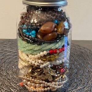 Assorted Bead and Stone Jewelry Jar
